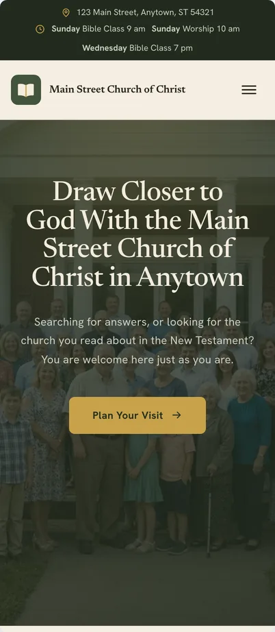 The same church website on a phone