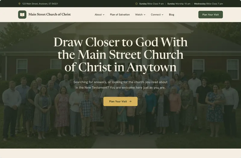 The example church website in the Harvest color scheme